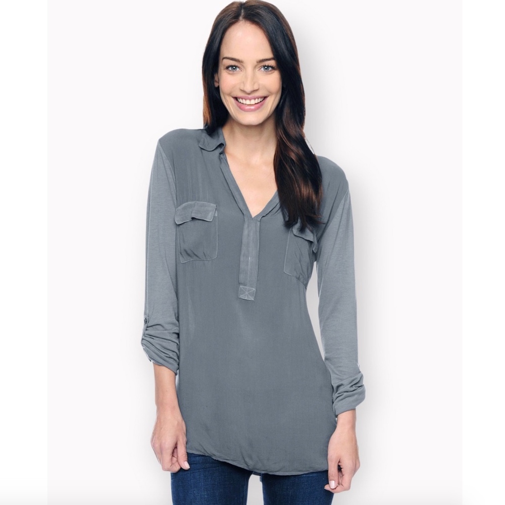 Splendid 3/4 Sleeve Mixed Media Top